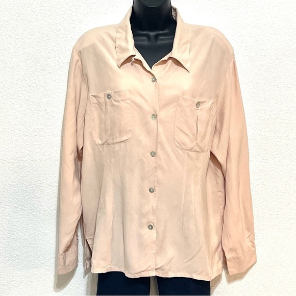 Edward Woman 100% SILK Light Salmon Long Sleeve Button Shirt Size XL - Picture 1 of 12